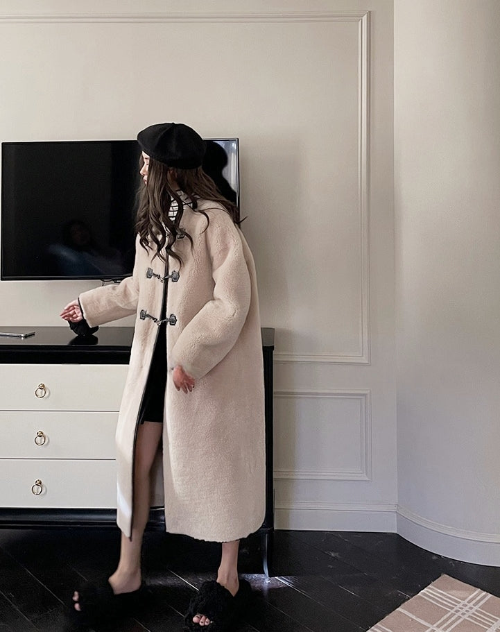 Wool-Blend Eco Faux Fur Mid-Length Coat