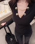 Sexy V-Neck Fitted Knit Top