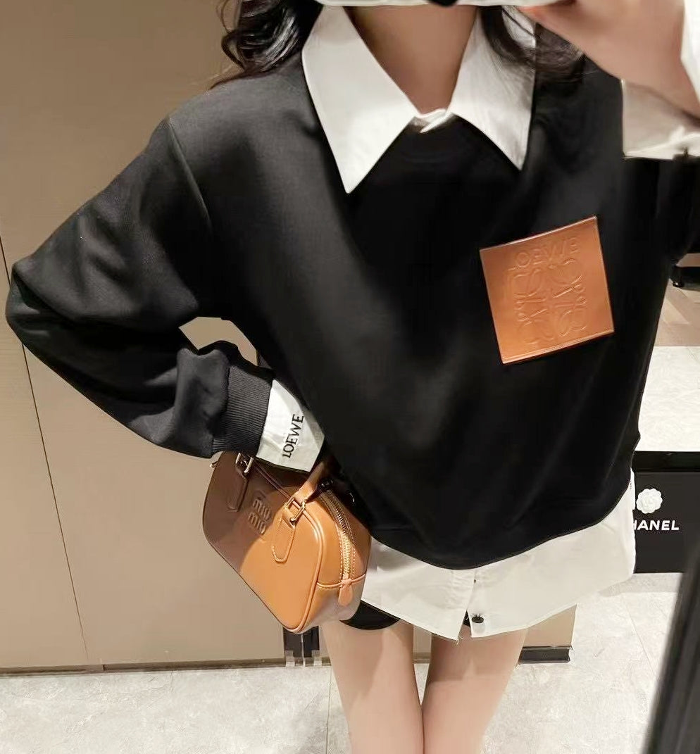 PU Leather Logo Sweatshirt