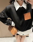 PU Leather Logo Sweatshirt