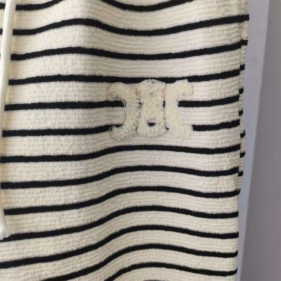 Striped Fleece-Lined Wide-Leg Pants