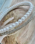 French Girl Retro Double Pearl Rhinestone Headband