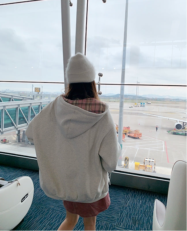 Korean-Style Colorblock Fleece-Lined Hoodie Jacket