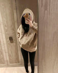 Hooded Thickened Fleece-lined Sweatshirt with Letter Embroidery