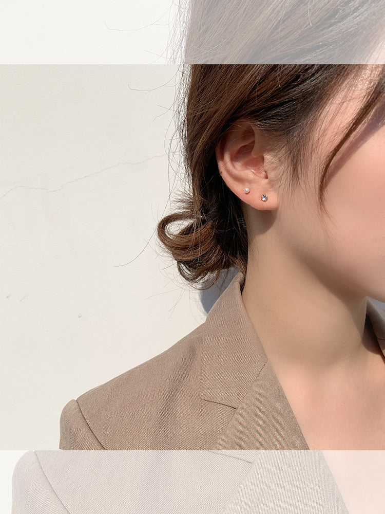 Korea Mini Pearl Rhinestone Ear Stud Combination