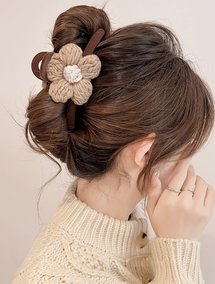 Flocked Handmade Knitted Flower Shark Clip