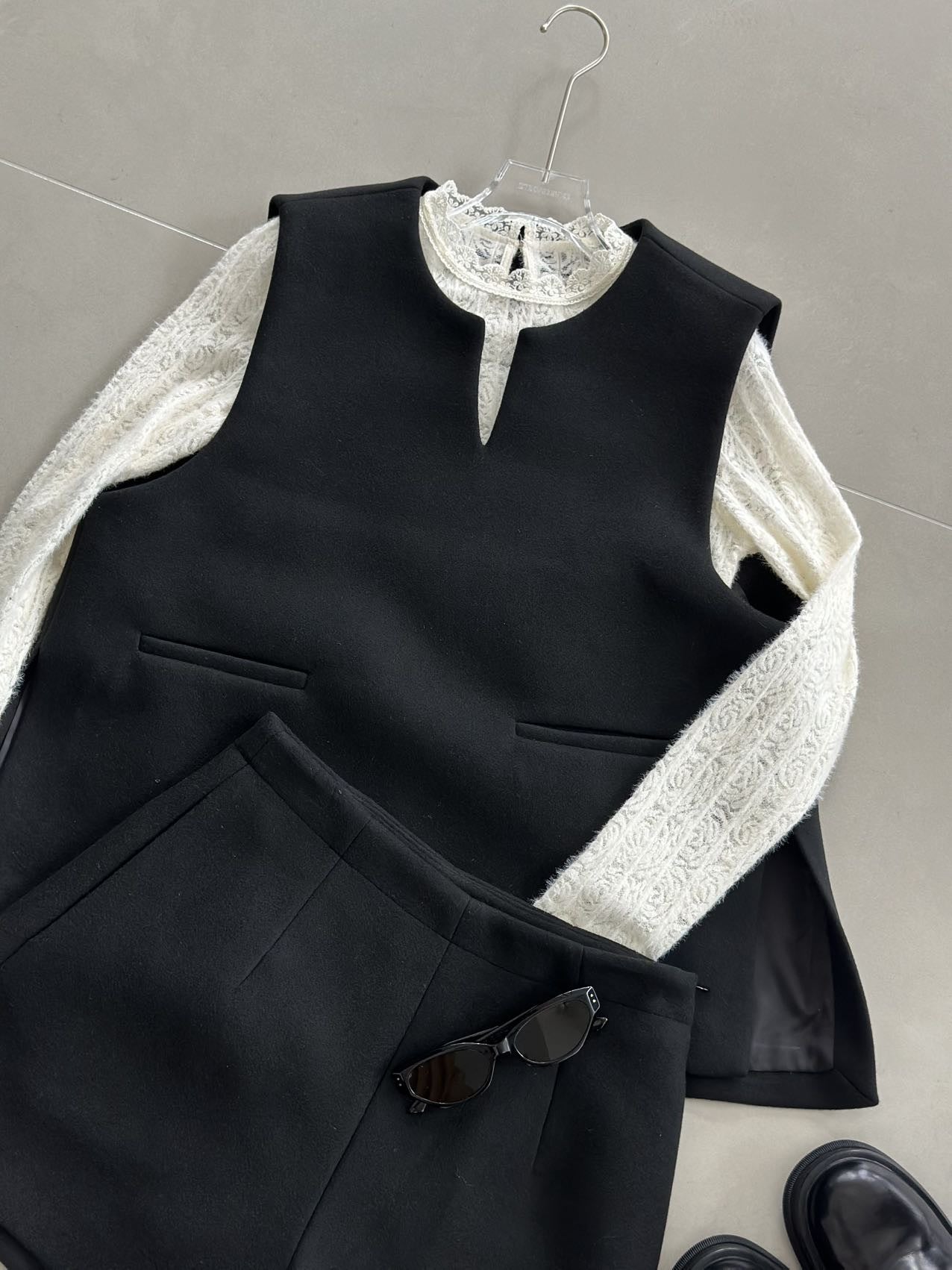 Tailored Wool Vest and A-Line Wide-Leg Shorts Set