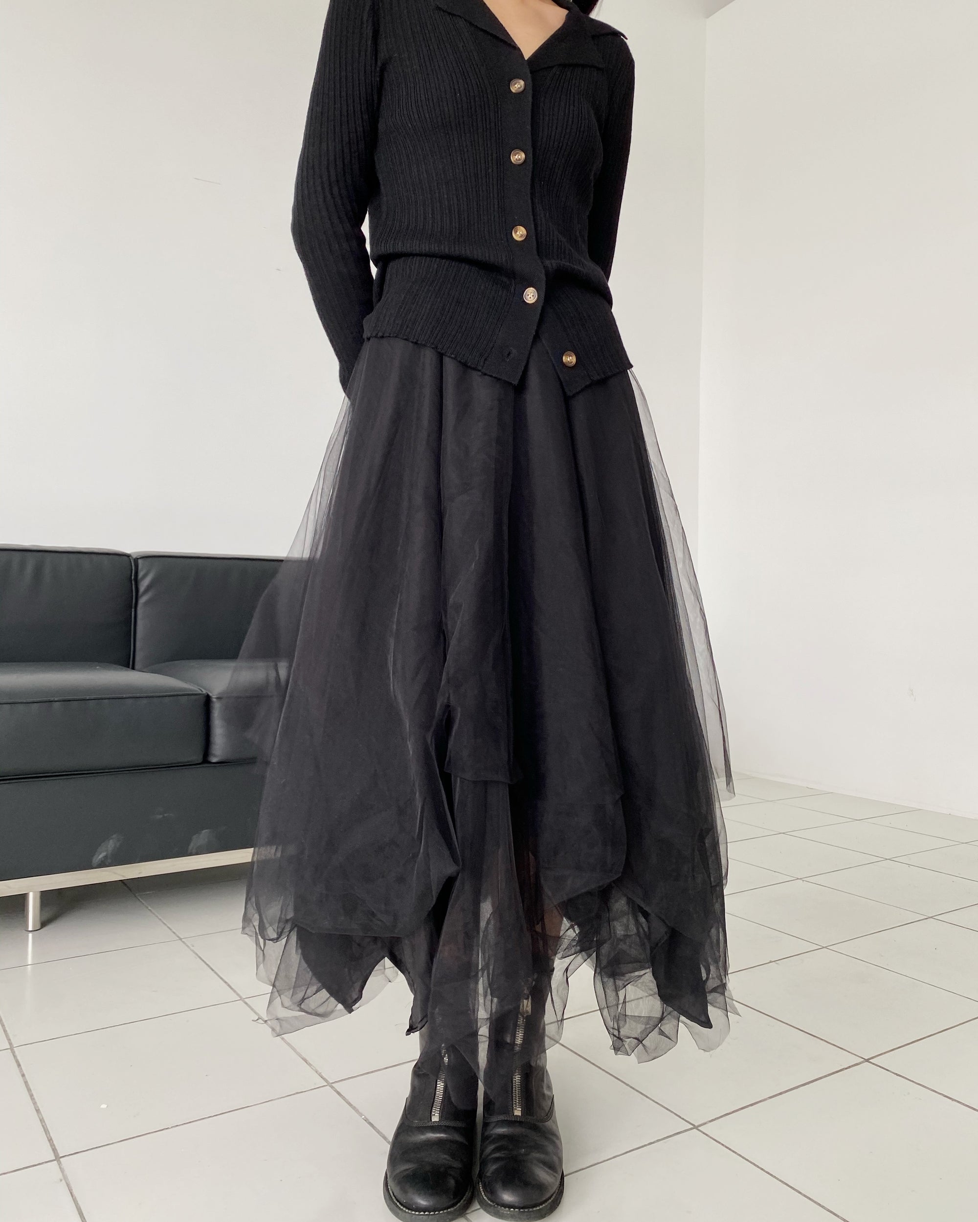 Dark Multi-Layered Irregular Gauze Skirt