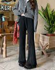 Raw Edge Foot Mouth Wide Leg Thickened Knit Pants