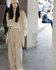 High-waisted Thickened Wool Blend Wide-leg Pants with Drape