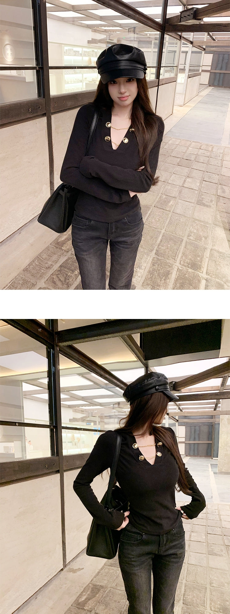 Sexy V-Neck Fitted Knit Top