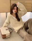 Vintage V-Neck Wool Knitted Hollow-Out Sweater