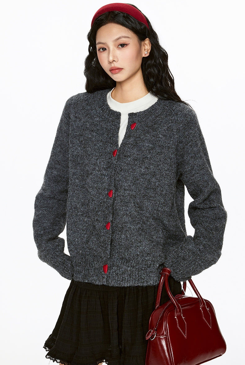 La Chapelle Heart-Button Knit Cardigan