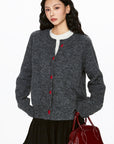 La Chapelle Heart-Button Knit Cardigan