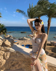 One-Shoulder Ruffled Swimsuit with Sheer Cover-Up