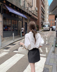 Elegant Layered-Style White Shirt and Gray Dress