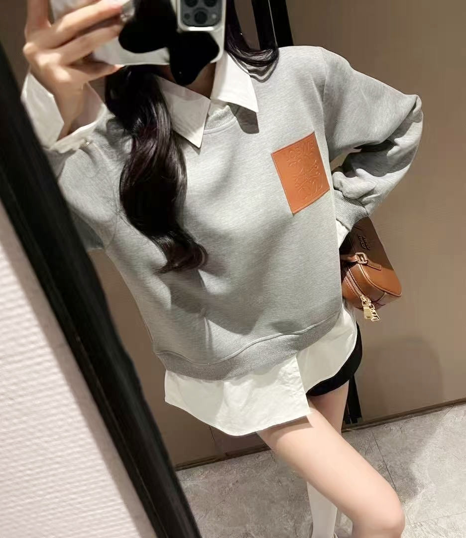 PU Leather Logo Sweatshirt