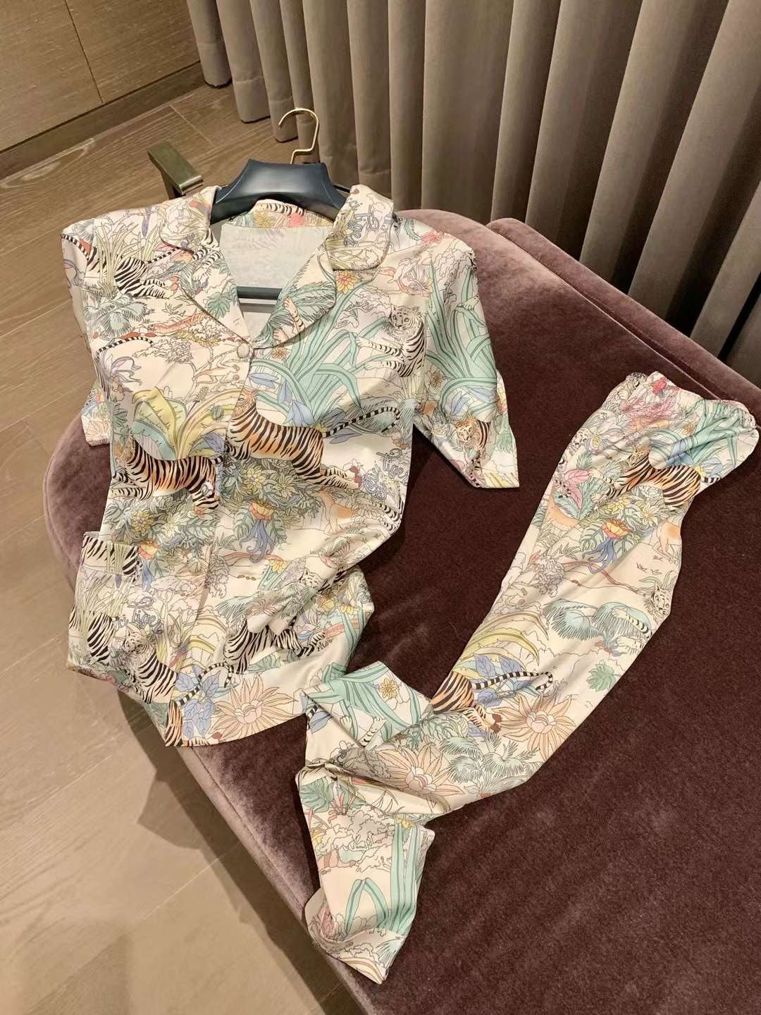 Zoo-themed faux silk pajama set