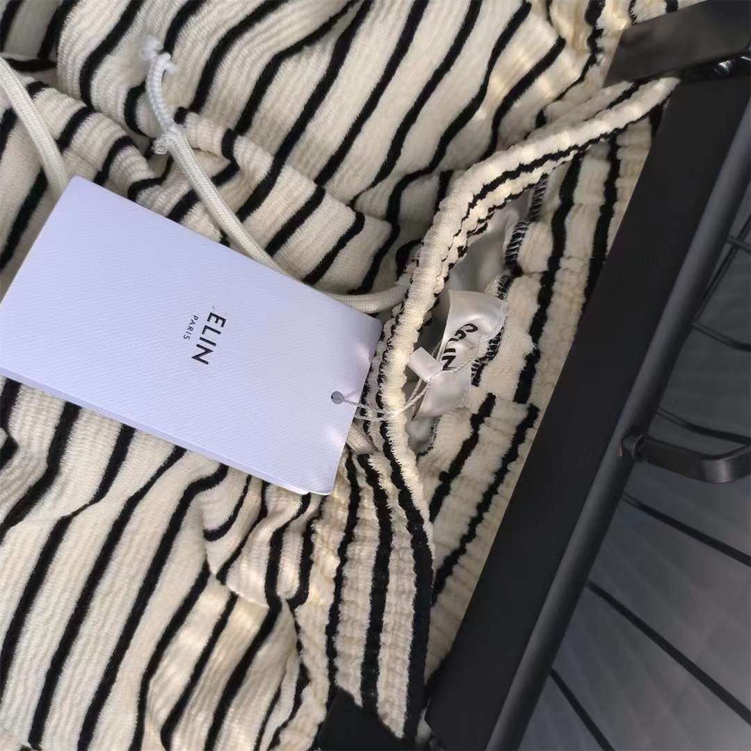 Striped Fleece-Lined Wide-Leg Pants