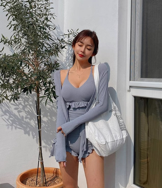 Ruffled 2-Piece Sun Protection Shirt + One-Piece Swimsuit