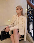 Knight Military Style Double-Breasted Gold Button Tweed Jacket