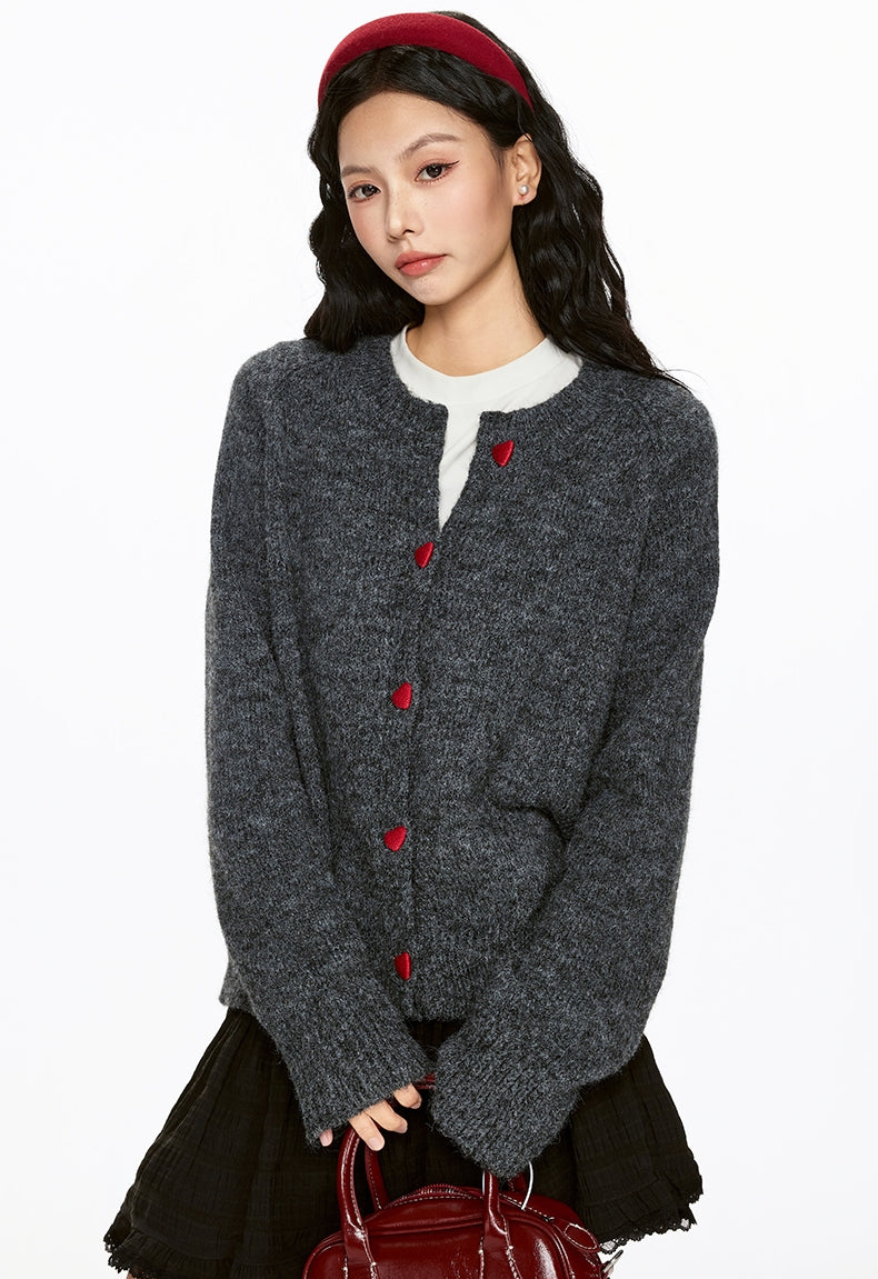 La Chapelle Heart-Button Knit Cardigan