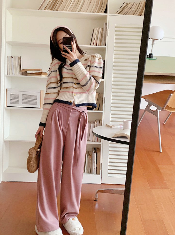 Channel Sytle Pink and White Striped Sweater Coat