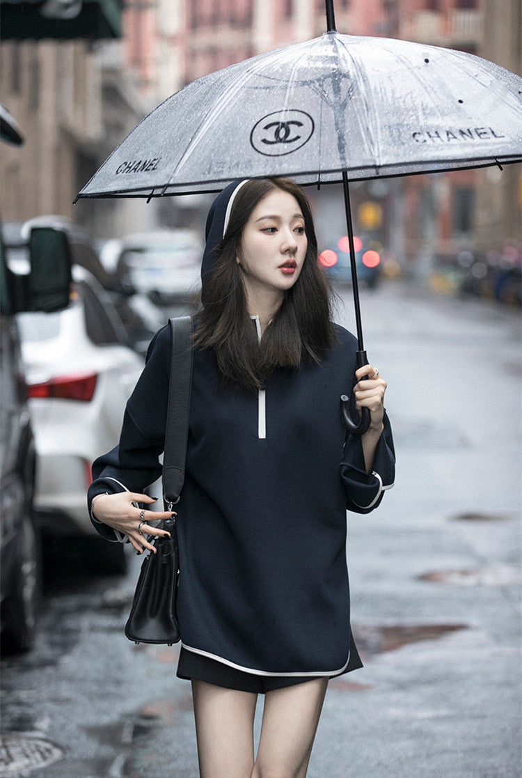 Hooded Color-Block Half-Zip Sweatshirt