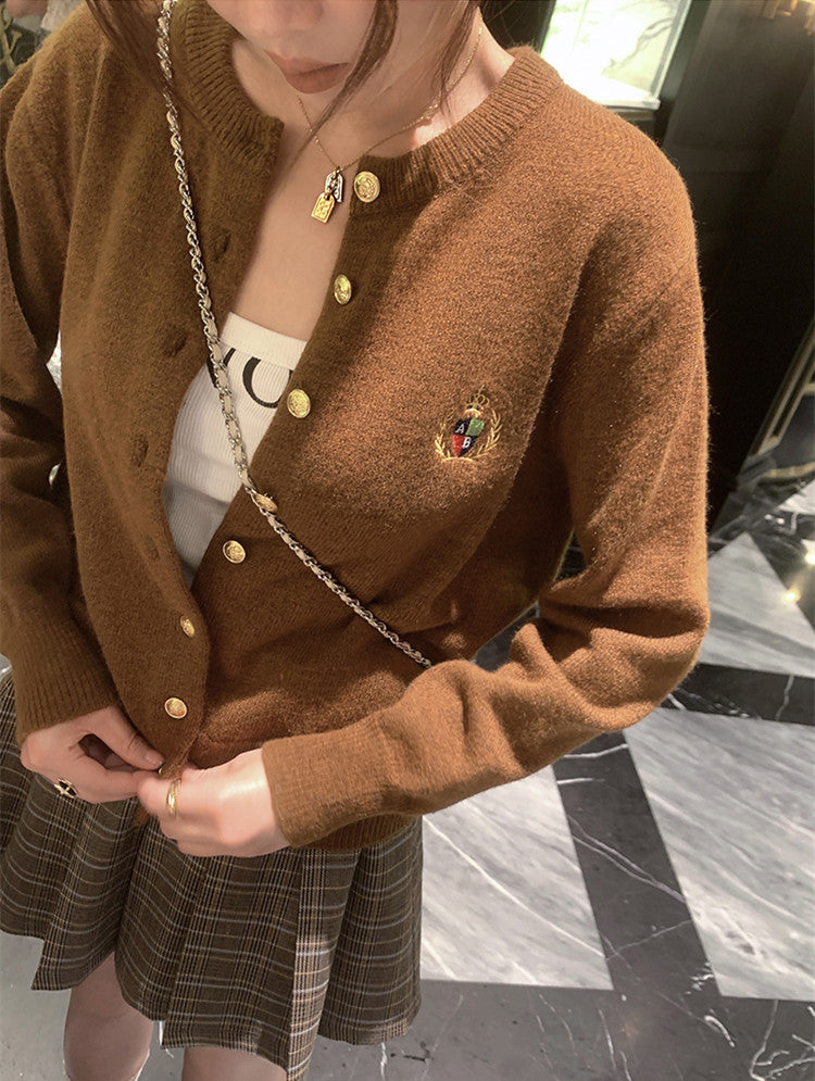 Almond Hazelnut Vintage Long Sleeve Cashmere Knit Cardigan