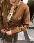 Almond Hazelnut Vintage Long Sleeve Cashmere Knit Cardigan