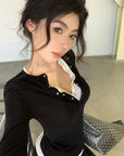 Two-in-One Contrast Long-Sleeve Versatile Layering Tee