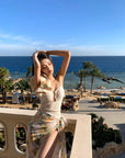 One-Shoulder Ruffled Swimsuit with Sheer Cover-Up