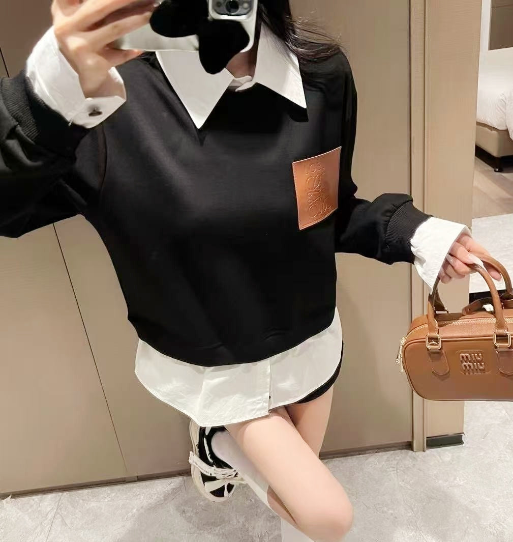 PU Leather Logo Sweatshirt