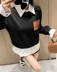 PU Leather Logo Sweatshirt