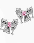 Sweet and Elegant Pink Zircon Butterfly Knot Earrings