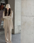 High-waisted Thickened Wool Blend Wide-leg Pants with Drape