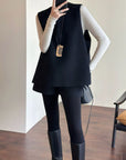 Tailored Wool Vest and A-Line Wide-Leg Shorts Set
