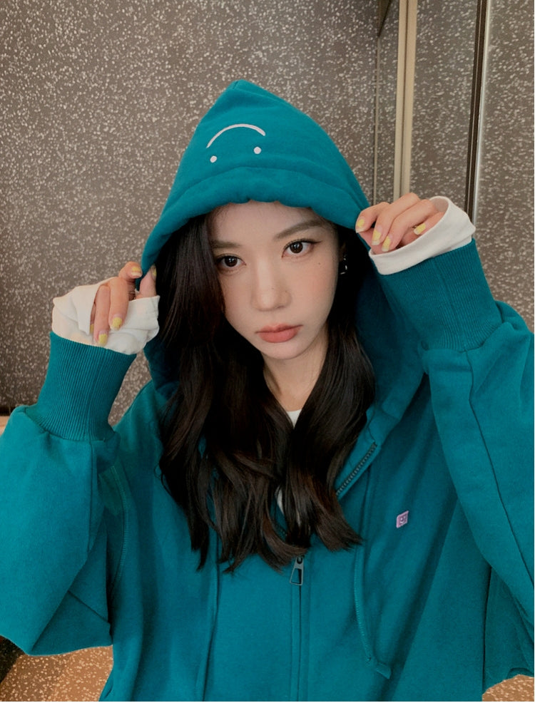 Gawk Embroidered Smiley Face Hoodie