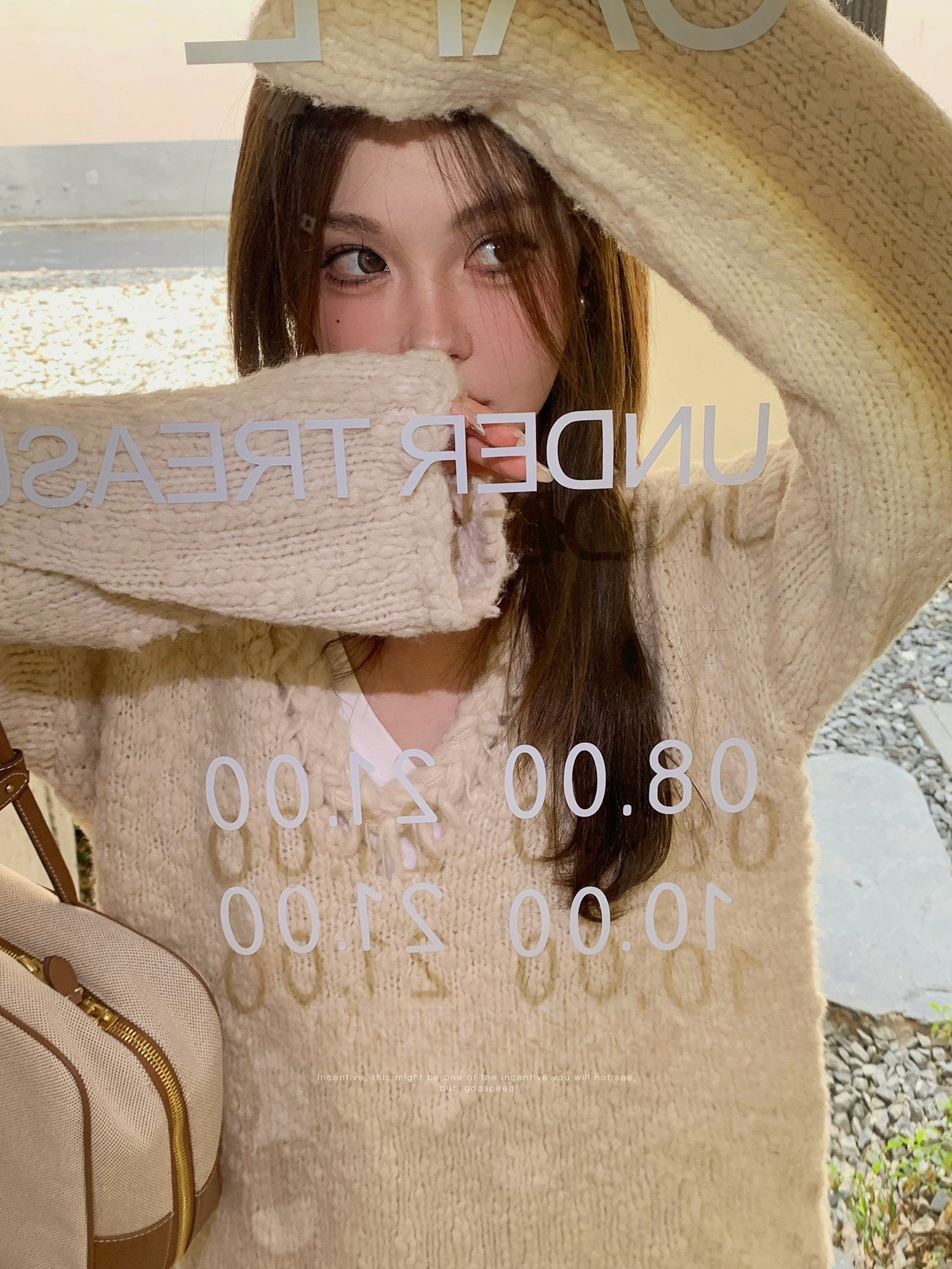 Vintage V-Neck Wool Knitted Hollow-Out Sweater
