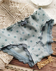 Vintage Cotton Lace Trim Low Waist Underwear(2 in 1 Set)
