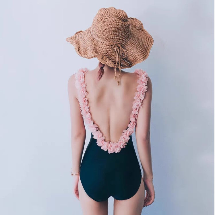 U-Back Floral Decor One-Piece Swimsuit