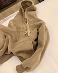 Hooded Thickened Fleece-lined Sweatshirt with Letter Embroidery