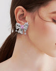 Sweet and Elegant Pink Zircon Butterfly Knot Earrings