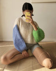 Ins Sytle Bump Color Sleeve Mohair Sweater