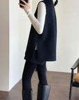 Tailored Wool Vest and A-Line Wide-Leg Shorts Set