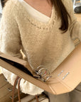 Vintage V-Neck Wool Knitted Hollow-Out Sweater