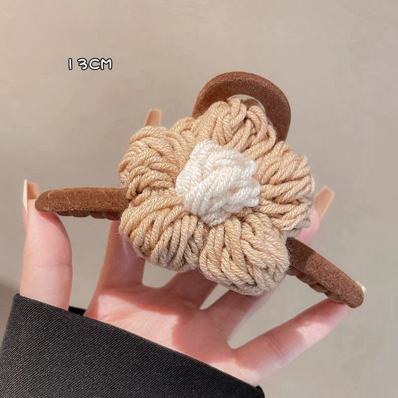 Flocked Handmade Knitted Flower Shark Clip