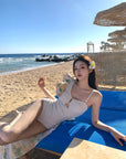 One-Shoulder Ruffled Swimsuit with Sheer Cover-Up