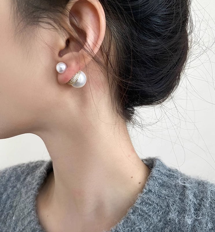 Water Diamond and Pearl Two-Way Earrings
