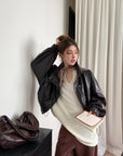 Loose Fit Ribbed U-Neck Drop Shoulder Long Sleeve Top